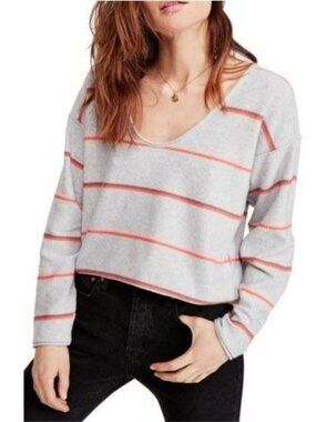 Free People | Make you Mine Striped Cropped Sweater Gray